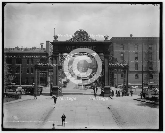 Welcome arch at Union Depot, Denver, Colo., c1908. Creator: Unknown.