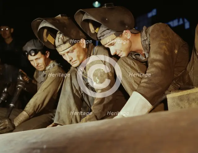 Welders making boilers for a ship, Combustion Engineering Co., Chattanooga, Tenn., 1942. Creator: Alfred T Palmer.