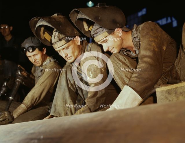 Welders making boilers for a ship, Combustion Engineering Co., Chattanooga, Tenn., 1942. Creator: Alfred T Palmer.
