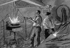 Welding a bicycle frame, France, 1896. Creator: Unknown
