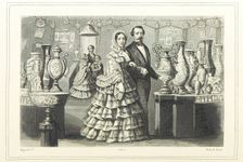Well-to-do French couple looking at vases, 1865. Creator: Unknown