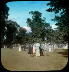 Well dressed ladies and gentlemen attending a sports day...Eton College, Windsor, 1889. Creator: Henry Taunt