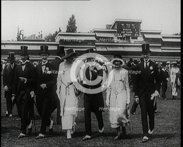 Well Dressed People Walking Across the Pitch at Lord's Cricket Ground, London, 1920. Creator: British Pathe Ltd.