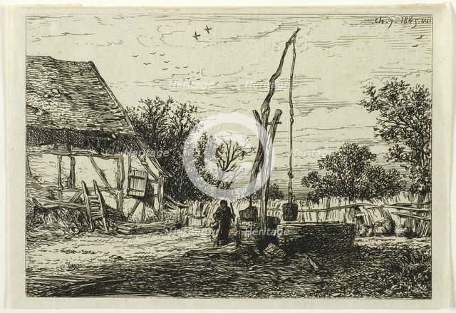 Well in a Farm Courtyard, 1845. Creator: Charles Emile Jacque.