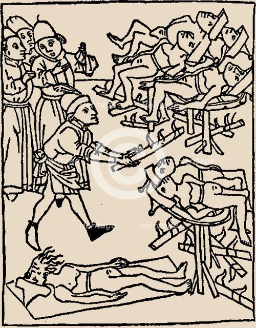 Well poisoning: Torture of the Jews, 1475. Creator: Anonymous.