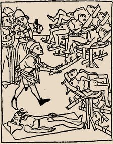 Well poisoning: Torture of the Jews, 1475. Creator: Anonymous