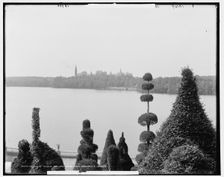 Wellesley College and Lake Waban from Hunnewell's Gardens, between 1890 and 1901. Creator: Unknown