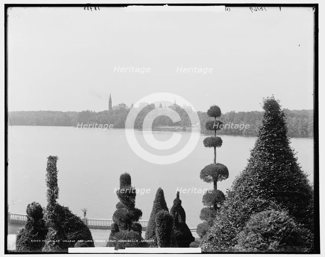 Wellesley College and Lake Waban from Hunnewell's Gardens, between 1890 and 1901. Creator: Unknown.