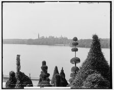 Wellesley College and Lake Waban from Hunnewell's Gardens, between 1890 and 1901. Creator: Unknown