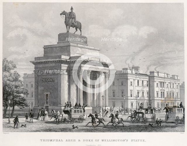 Wellington Arch and Apsley House, Hyde Park Corner, Westminster, London, 1850. Artist: Thomas Hosmer Shepherd.