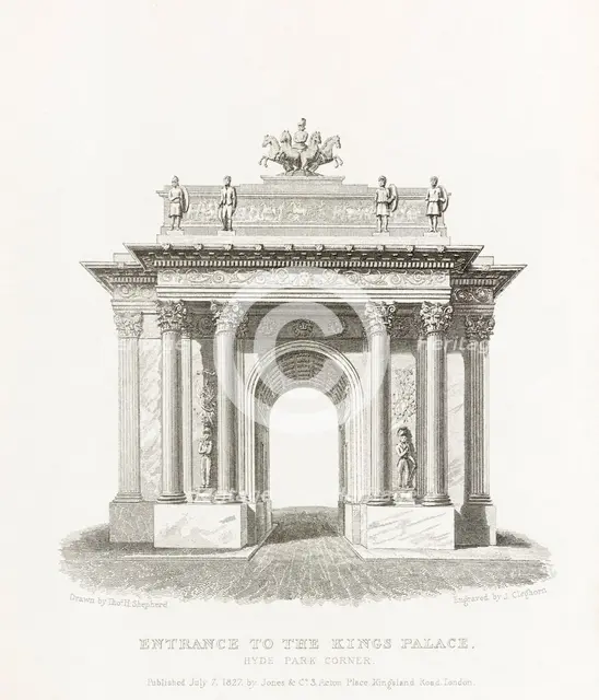Wellington Arch, Hyde Park Corner, Westminster, London, 1827. Artist: Thomas Hosmer Shepherd.