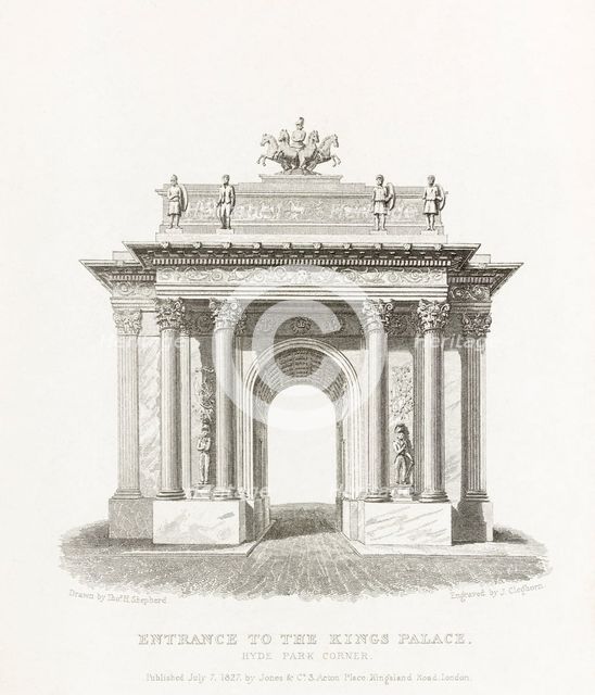 Wellington Arch, Hyde Park Corner, Westminster, London, 1827. Artist: Thomas Hosmer Shepherd.