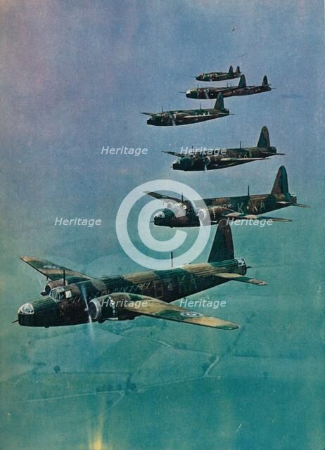 Wellington Bombers in Formation, 1940. Artist: Unknown