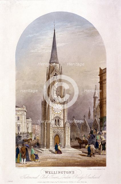 Wellington Clock Tower at the southern end of Southwark Bridge, London, 1854. Artist: TH Ellis