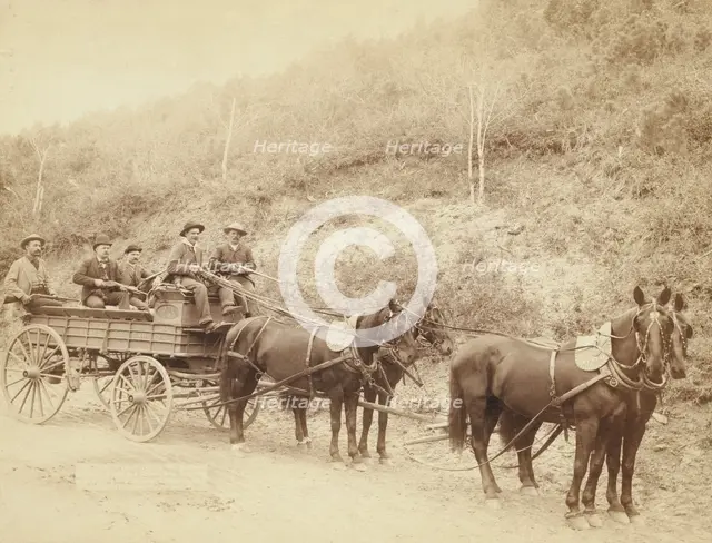 Wells Fargo Express Co Deadwood Treasure Wagon and Guards with $250,000 gold bullion..., 1890, 1890. Creator: John C. H. Grabill.