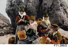Welsh Fisherwomen on beach, Welsh costume postcard, c1890s. Creator: Unknown