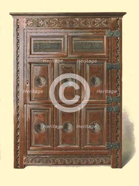 Welsh oak cupboard, 1904. Artist: Shirley Slocombe.