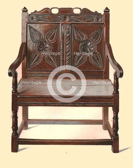 Welsh oak double chair, 1904. Artist: Shirley Slocombe.