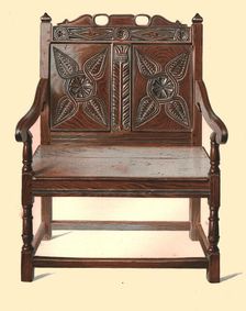Welsh oak double chair, 1904. Artist: Shirley Slocombe