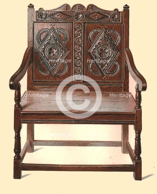 Welsh oak double chair, 1904. Artist: Shirley Slocombe.