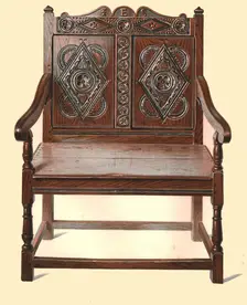 Welsh oak double chair, 1904. Artist: Shirley Slocombe