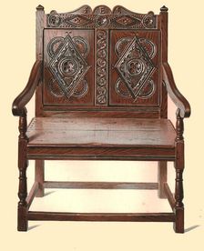 Welsh oak double chair, 1904. Artist: Shirley Slocombe