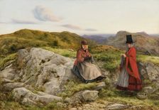 Welsh landscape with two woman knitting 1860. Creator: William Dyce