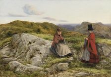 Welsh landscape with two woman knitting 1860. Artist: William Dyce