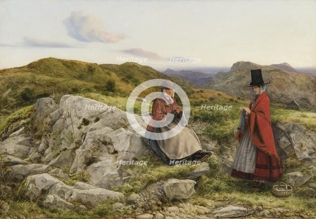 'Welsh landscape with two woman knitting', 1860. Artist: William Dyce.