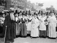 Welsh suffragettes in traditional costume on the women's coronation procession, 17th June 1911. Creator: Unknown