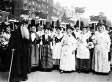 Welsh suffragettes in traditional costume on the Women's Coronation Procession, 17th June 1911. Creator: Unknown