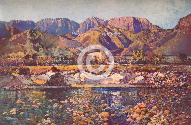 'Wemmers Hoek Mountains (Wemmershoek) from the Berg River, Cape Western Province', c20th century. Artist: Robert Gwelo Goodman.
