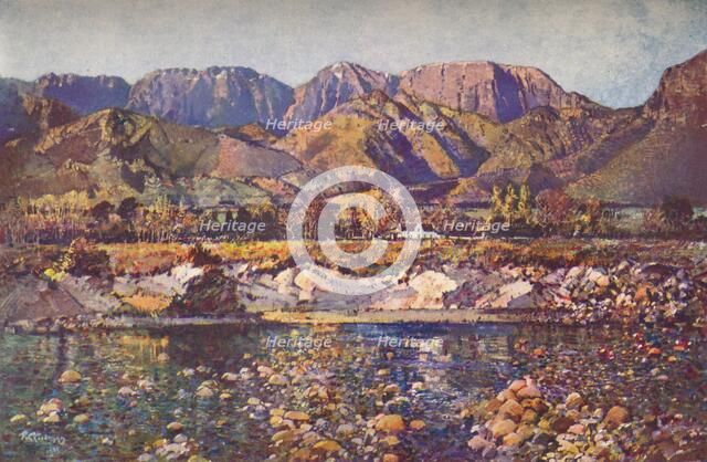 'Wemmers Hoek Mountains (Wemmershoek) from the Berg River, Cape Western Province', c20th century. Artist: Robert Gwelo Goodman.
