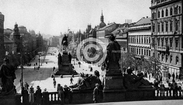 Wenceslas Square and statue of St Wenceslas, Prague, Czechoslovakia, c1930s.Artist: D Heathcote
