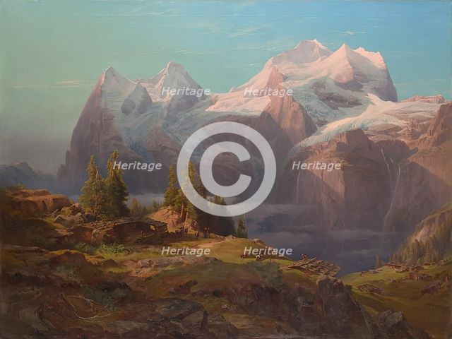 Wengeralpe in the Bernese Oberland (Eiger, Monk and Virgin), 1853. Creator: Anton Hansch.