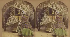 "Werry Sorry, M'am, But Yer'l Av to Leave Yer Krinerline Outside", about 1868. Creator: London Stereoscopic & Photographic Co