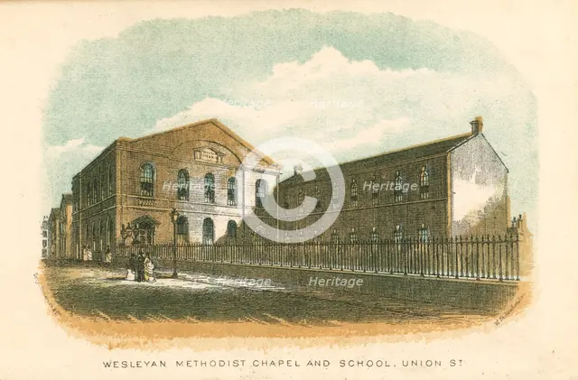 Wesleyan Methodist chapel and school, Union Street, Rochdale, Manchester, 1876. Artist: Unknown