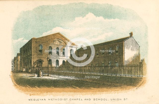 Wesleyan Methodist chapel and school, Union Street, Rochdale, Manchester, 1876. Artist: Unknown