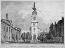 West view of Christ Church, Newgate Street, with part of Christ's Hospital, City of London, 1830. Artist: WS Wilkinson