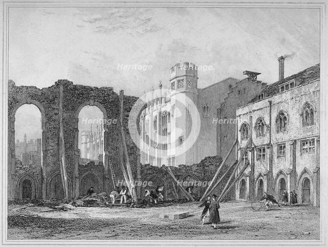 West view of Christ's Hospital, with ruins of some of the old buildings, City of London, 1825. Artist: Anon