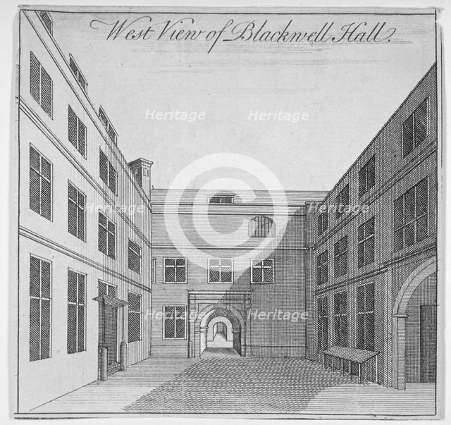 West view of courtyard in Blackwell Hall, City of London, 1750.                                      Artist: Anon