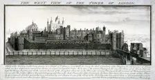 West view of the Tower of London, with a description, 1737. Artist: Samuel Buck