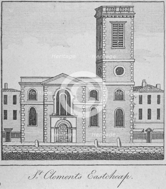 West view of the Church of St Clement, Eastcheap, City of London, 1750. Artist: Anon