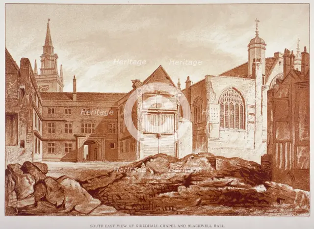 West view of the Guildhall Chapel and Blackwell Hall, City of London, 1820. Artist: Anon