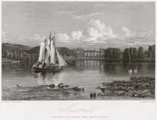 West aspect of Newstead Abbey and upper lake, Nottinghamshire, 1828. Creator: R Wallis