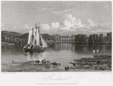West aspect of Newstead Abbey and upper lake, Nottinghamshire, 1828. Creator: R Wallis