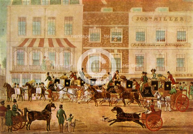 'West Country Mails at the Gloucester Coffee House, Piccadilly', c1830, 1943).   Creator: Unknown.