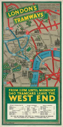 West End Tramways London County Council (LCC) Tramways poster, 1930. Artist: Frank G Jeffries