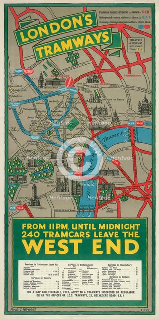'West End Tramways', London County Council (LCC) Tramways poster, 1930. Artist: Frank G Jeffries
