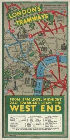 West End Tramways London County Council (LCC) Tramways poster, 1930. Artist: Frank G Jeffries